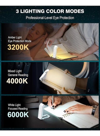 Reading Light, Clip on Book Reading Light,Portable Book Light for Reading in Bed, 3 Colors And 5 Brightness Dimmable Eye Care, Rechargeable Book Lamp with 30/60-min Timer for Kids, Night Reading Lover - view 2