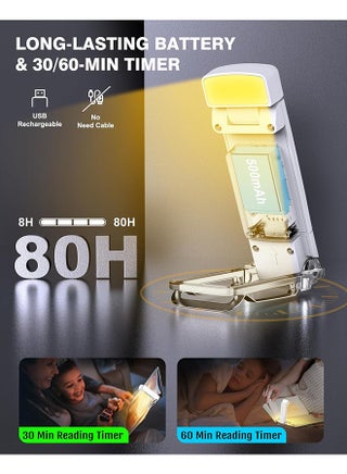 Reading Light, Clip on Book Reading Light,Portable Book Light for Reading in Bed, 3 Colors And 5 Brightness Dimmable Eye Care, Rechargeable Book Lamp with 30/60-min Timer for Kids, Night Reading Lover - view 4