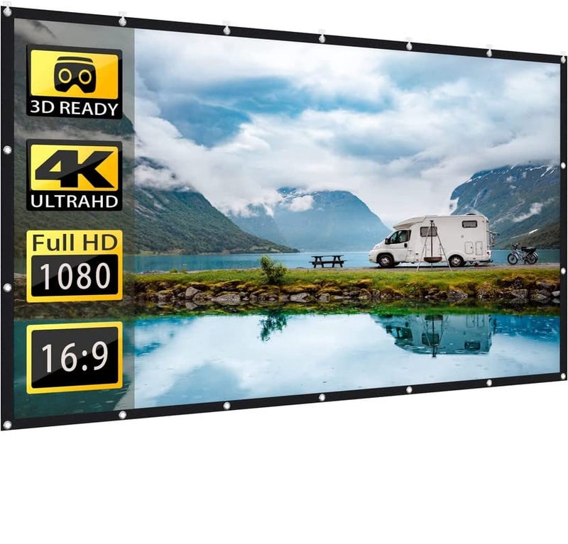 SAVSOL 60 Inch Portable Projector Screen HD 16:9 White Video Projection Foldable Eyelet for Home Theater Movies Indoors Outdoors M+9 - Image 1