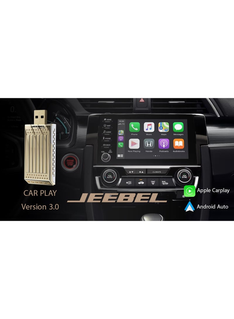 Jeebel CarPlay Pro Gold – Smart USB Adapter that Transforms Your Car Screen into a Wireless Entertainment System | Supports Apple CarPlay & Android Auto | 64GB Storage + 4GB RAM | High-Speed 5G Wi-Fi Connection  - Image 3