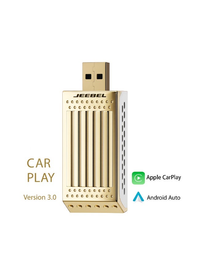 Jeebel CarPlay Pro Gold – Smart USB Adapter that Transforms Your Car Screen into a Wireless Entertainment System | Supports Apple CarPlay & Android Auto | 64GB Storage + 4GB RAM | High-Speed 5G Wi-Fi Connection - Image 1