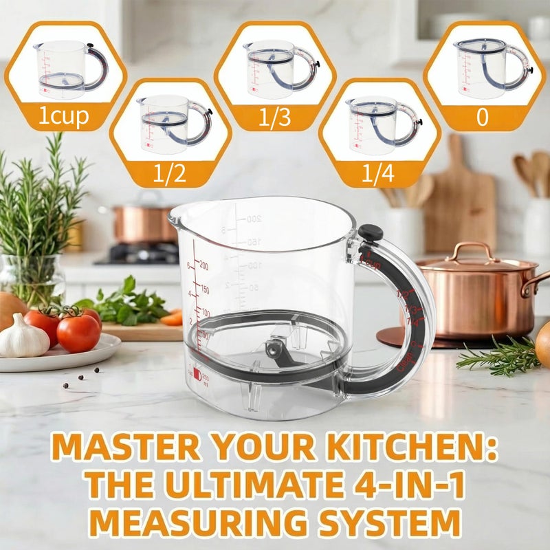 SKAHEE 4-in-1 Adjustable Measuring Cup â€“ Push up bottom and dual scale (ml/oz), suitable for baking, cooking, and laboratory measuring cups - Image 3