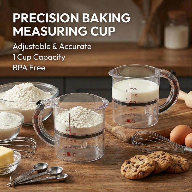 SKAHEE 4-in-1 Adjustable Measuring Cup â€“ Push up bottom and dual scale (ml/oz), suitable for baking, cooking, and laboratory measuring cups - Image 2