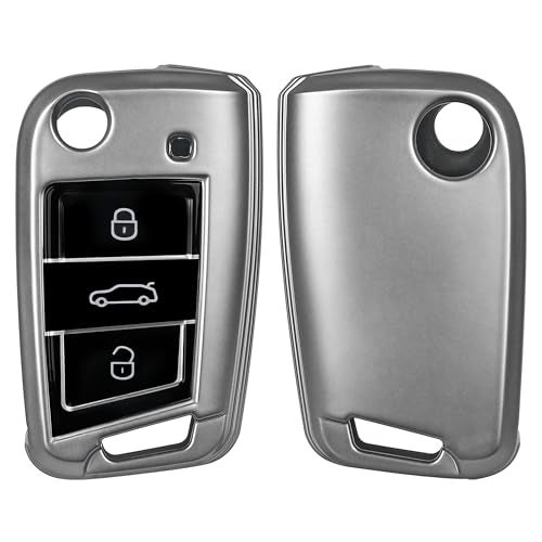 JVCV® Soft Matte Finish TPU Cover Compatible with Skoda Kushaq Taigun Tiguan Virtus Octavia Kodiaq Superb Folding Key (Gunmetal Grey) - Image 1