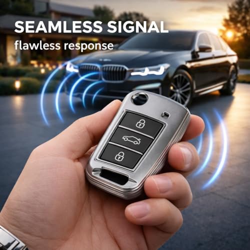 JVCV® Soft Matte Finish TPU Cover Compatible with Skoda Kushaq Taigun Tiguan Virtus Octavia Kodiaq Superb Folding Key (Gunmetal Grey) - Image 4