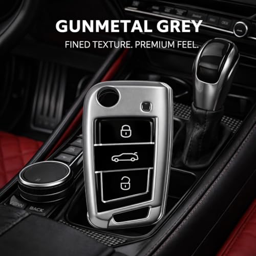 JVCV® Soft Matte Finish TPU Cover Compatible with Skoda Kushaq Taigun Tiguan Virtus Octavia Kodiaq Superb Folding Key (Gunmetal Grey) - Image 3