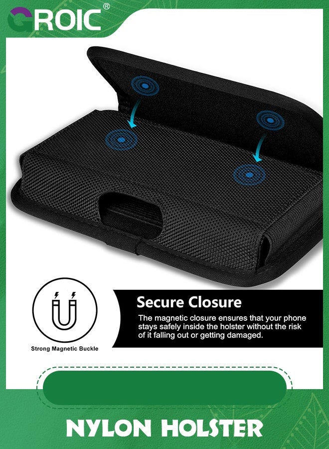 GROIC Black Nylon Horizontal Holster for Samsung Phone Pouch with Clip/Loops Belt on, Phone Bag Holder Built in ID Card Slot for Apple iPhone 15 14 13 12 Pro 11 Xs, XR, Moto, LG - Image 5