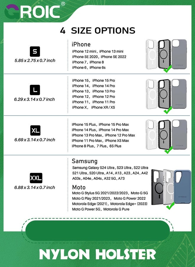 GROIC Black Nylon Horizontal Holster for Samsung Phone Pouch with Clip/Loops Belt on, Phone Bag Holder Built in ID Card Slot for Apple iPhone 15 14 13 12 Pro 11 Xs, XR, Moto, LG - Image 2