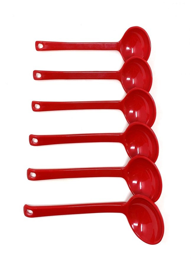 TJ Global Red Melamine Japanese Long Handle Spoons for Ramen, Soup, Hot Pot Eating, Mixing, Stirring 8.25 Inches (6 Spoons) - Image 1