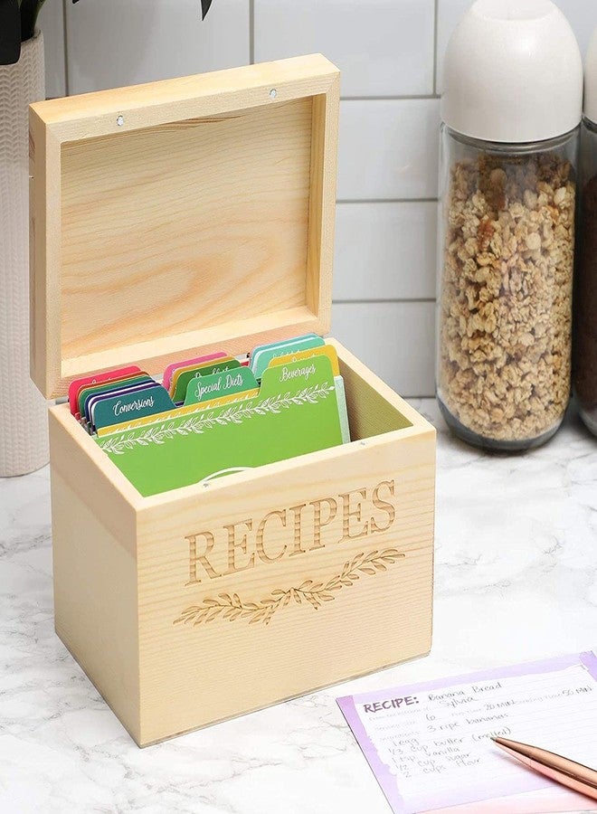 Juvale Wood Recipe Box & Recipe Organizer - 4 x 6 Inch Unfinished Pine - Includes 60 Cards & 24 Dividers - Index Card Holder - DIY Paintable Kitchen Storage Box - Image 2