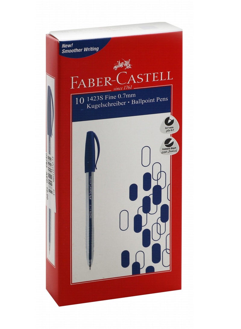 FABER-CASTELL 10-Piece Ballpoint Pen Blue Ink 0.7mm Tip - Image 1
