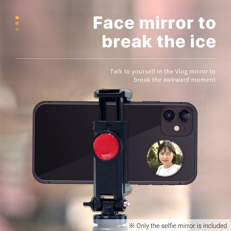 Selfie Mirror: Silver Compact Round - Distortion-Free Image Reusable Nano Sticker Vlog Mirror for Smartphone Selfies Vlogging - Image 3