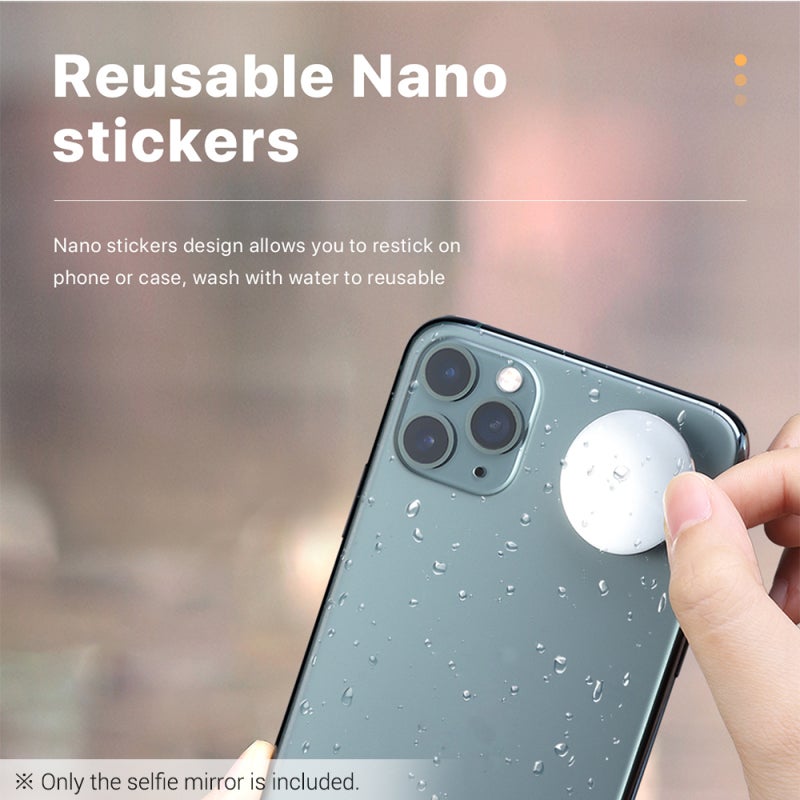 Selfie Mirror: Silver Compact Round - Distortion-Free Image Reusable Nano Sticker Vlog Mirror for Smartphone Selfies Vlogging - Image 5