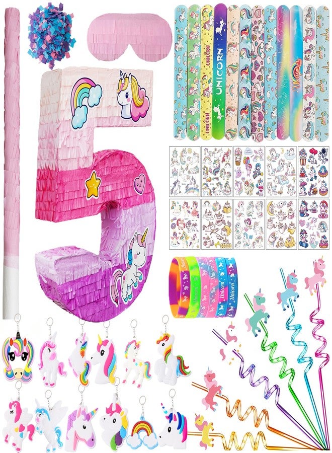FIGEPO Number 5 Unicorn Pinata for Girls 5th Birthday Party with Party Favors Supplies for 5 year old Birthday Party Game Decorations (Number 5) - Image 1