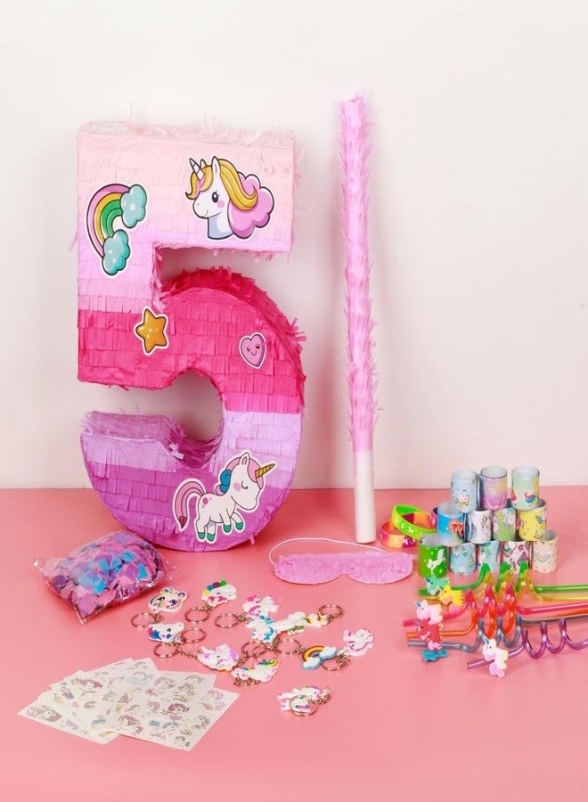 FIGEPO Number 5 Unicorn Pinata for Girls 5th Birthday Party with Party Favors Supplies for 5 year old Birthday Party Game Decorations (Number 5) - Image 3