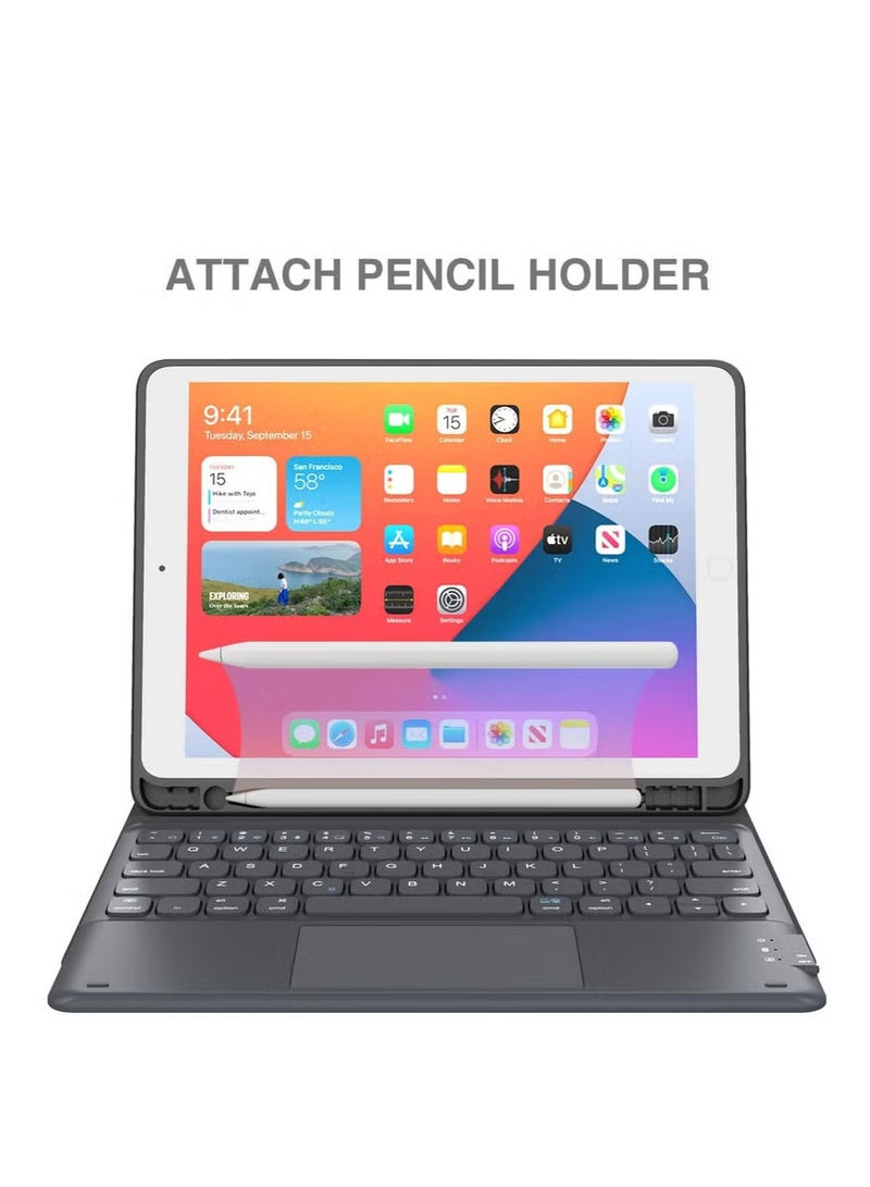 Keyboard Case with Touchpad for iPad 10.2 9th Generation 2021/8th Gen 2020/7th Gen 2019 Magnetically Detachable Wireless Keyboard Case for iPad New 10.2 Built-in Trackpad&Pencil Holder (Black) - Image 2