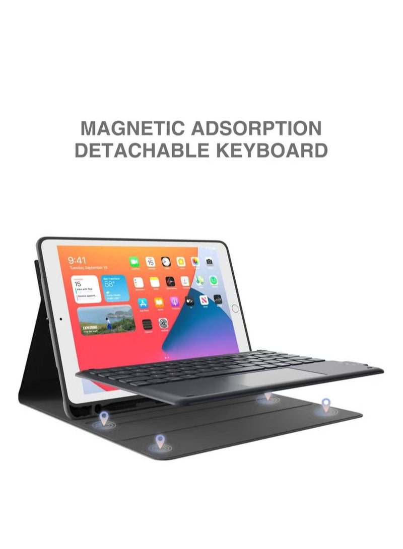 Keyboard Case with Touchpad for iPad 10.2 9th Generation 2021/8th Gen 2020/7th Gen 2019 Magnetically Detachable Wireless Keyboard Case for iPad New 10.2 Built-in Trackpad&Pencil Holder (Black) - Image 3