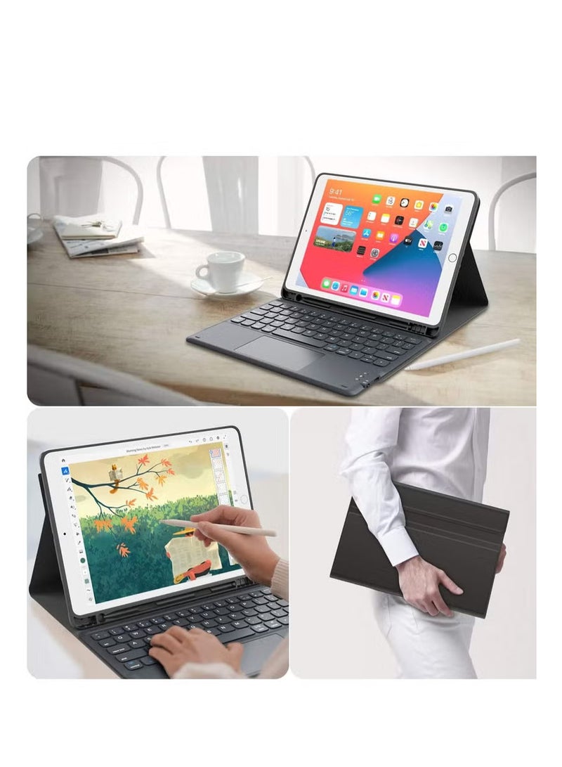 Keyboard Case with Touchpad for iPad 10.2 9th Generation 2021/8th Gen 2020/7th Gen 2019 Magnetically Detachable Wireless Keyboard Case for iPad New 10.2 Built-in Trackpad&Pencil Holder (Black) - Image 1