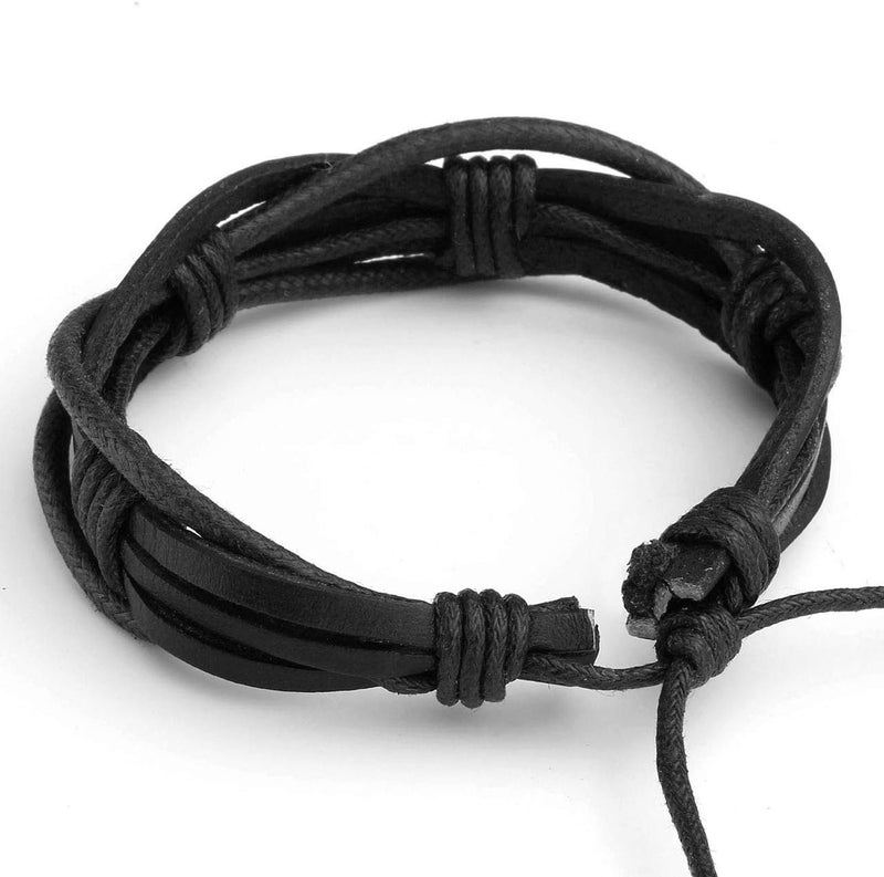 Mafnee Store Manfnee 6-12PCS Braided Faux Leather Bracelet Punk Cuff Wrap Bracelets for Men Women Adjustable - Image 4