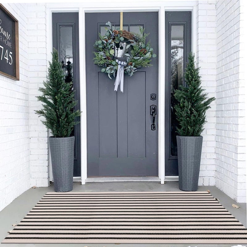 LEEVAN Black and White Striped Area Rug 3x5 ft Outdoor Patio Rugs Woven Washable Farmhouse Floor Carpet Front Porch Doormat for Bedroom/Courtyard/Laundry Room/Living Room - Image 2