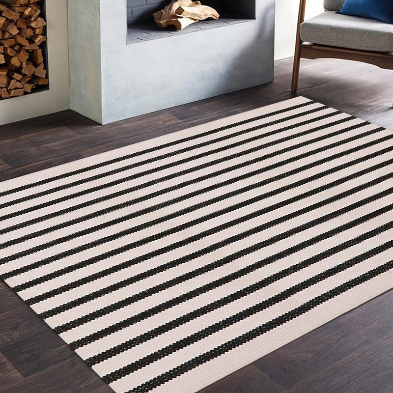 LEEVAN Black and White Striped Area Rug 3x5 ft Outdoor Patio Rugs Woven Washable Farmhouse Floor Carpet Front Porch Doormat for Bedroom/Courtyard/Laundry Room/Living Room - Image 4