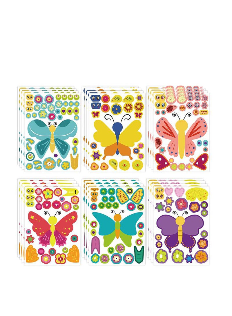 Excefore Butterflies Make Your Own Stickers, 48PCS Make-a-Face Stickers, DIY Butterfly Craft Kits, Mix and Match Decals for Gift/Reward/Art Craft/Party Favors/School - Image 1