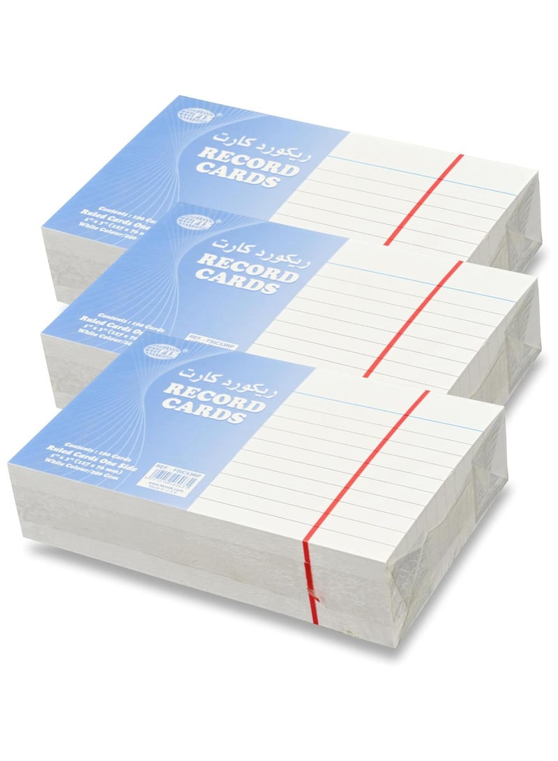 FIS® Ruled Record Cards or Index Cards, Size:5"x3" Inches (127x76mm), One Side Single Ruled, 240gsm, 100 Sheets Per Packet, Packet of 3 Pieces, White Color-FSIC53RP-3 - Image 1
