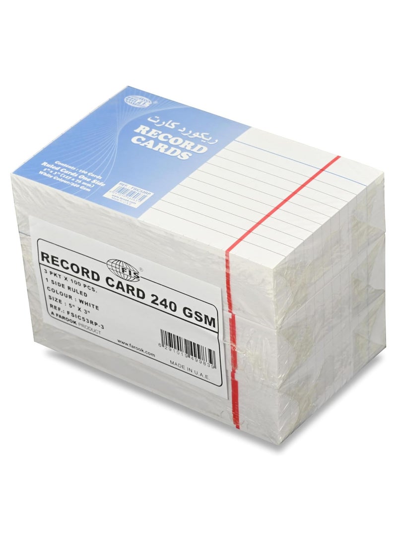FIS® Ruled Record Cards or Index Cards, Size:5"x3" Inches (127x76mm), One Side Single Ruled, 240gsm, 100 Sheets Per Packet, Packet of 3 Pieces, White Color-FSIC53RP-3 - Image 4
