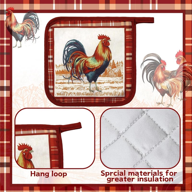 Bencailor Bencailor 12 Pcs Pot Holders with Pocket Kitchen Hot Potholders Hot Pad Oven Mitts Cookie Bag Oven Gloves for Kitchen Gift Baking Cooking Red Rooster  - Image 5