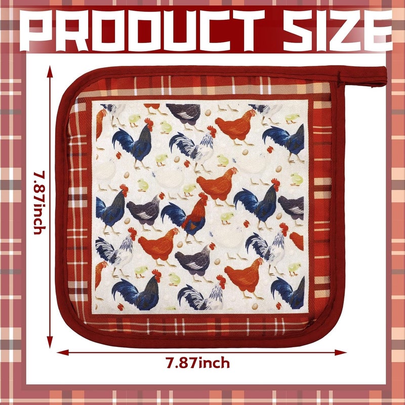 Bencailor Bencailor 12 Pcs Pot Holders with Pocket Kitchen Hot Potholders Hot Pad Oven Mitts Cookie Bag Oven Gloves for Kitchen Gift Baking Cooking Red Rooster  - Image 3