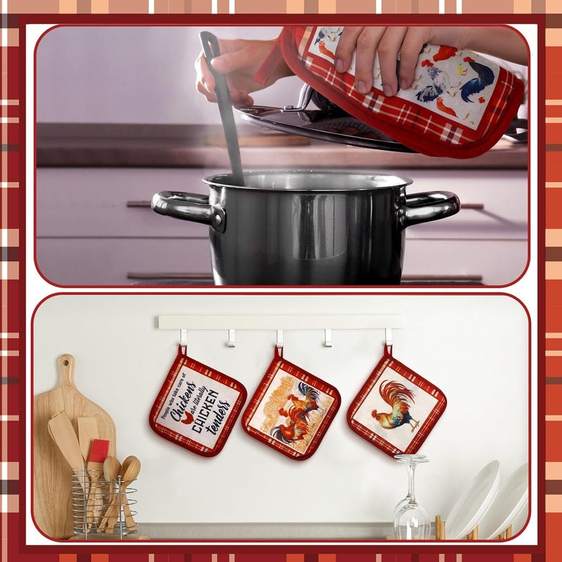 Bencailor Bencailor 12 Pcs Pot Holders with Pocket Kitchen Hot Potholders Hot Pad Oven Mitts Cookie Bag Oven Gloves for Kitchen Gift Baking Cooking Red Rooster  - Image 2