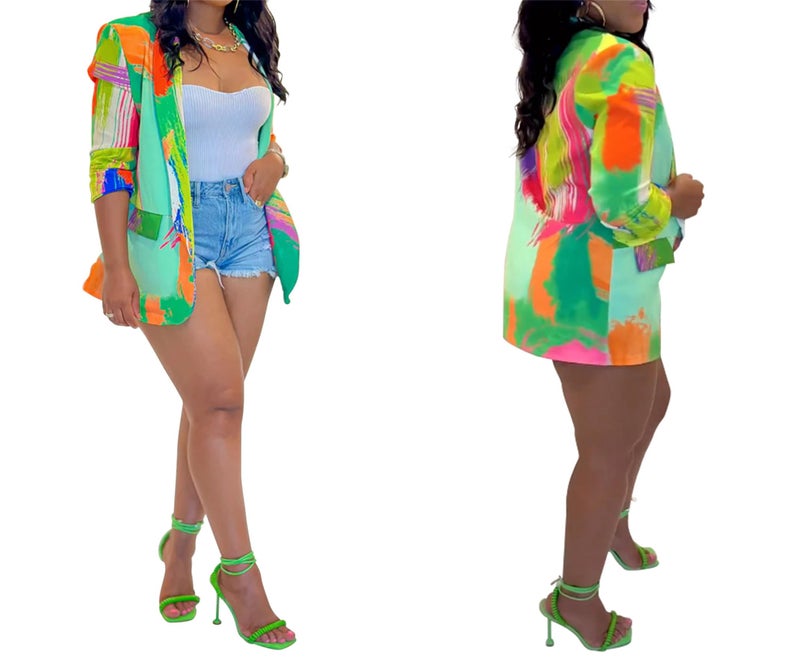 NRTHYE Womens Casual Blazer Jacket Multicolor Long Sleeve Open Front Work Office Blazer Jacket - Image 4