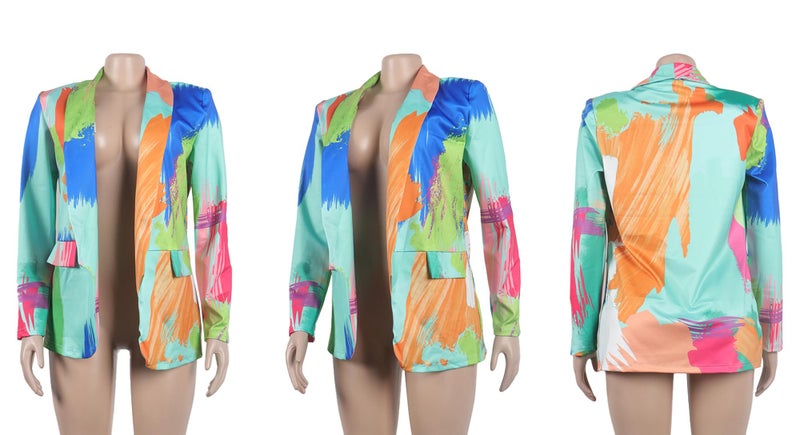 NRTHYE Womens Casual Blazer Jacket Multicolor Long Sleeve Open Front Work Office Blazer Jacket - Image 5