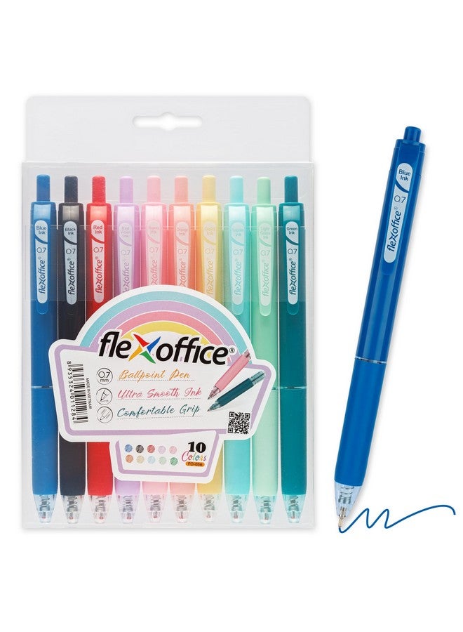 FLEXOFFICE 10-Pack Multicolor Pen, Retractable Ballpoint Pen Assorted Ink, 0.7Mm Fine Point, Back To School Supplies For Kids, Teens, Office Supplies For Adults, Gifting For Back To School - Image 1