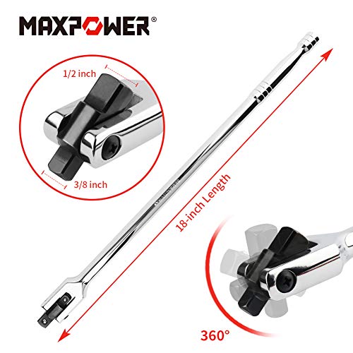 MAXPOWER 1/2-Inch and 3/8-Inch Drive Dual-drive 18-Inch Breaker Bar Flex Handle Phosphated drive - Image 2