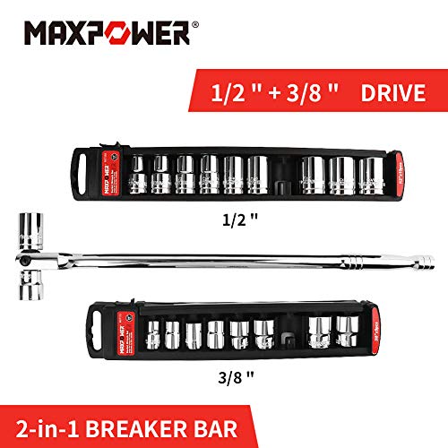 MAXPOWER 1/2-Inch and 3/8-Inch Drive Dual-drive 18-Inch Breaker Bar Flex Handle Phosphated drive - Image 3