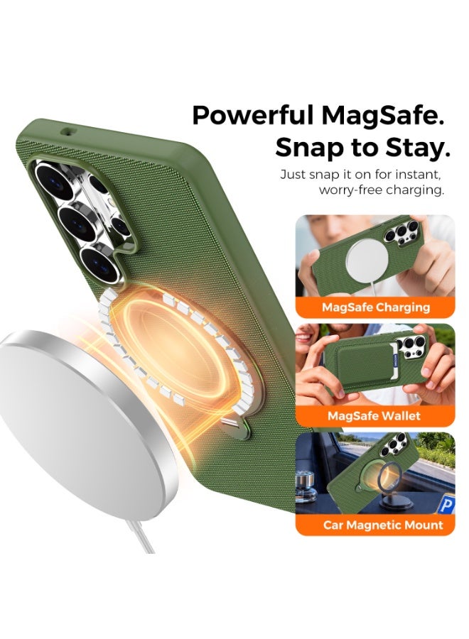 Tech Fabric Magnetic Invisible Rotating Stand Phone Case for Samsung Galaxy S26 Ultra / S25 Ultra / S24 Ultra / S23 Ultra, Dual Raised Edges Shockproof Cover - Image 4