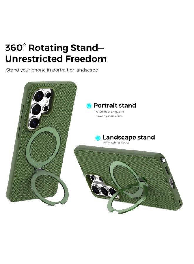 Tech Fabric Magnetic Invisible Rotating Stand Phone Case for Samsung Galaxy S26 Ultra / S25 Ultra / S24 Ultra / S23 Ultra, Dual Raised Edges Shockproof Cover - Image 1