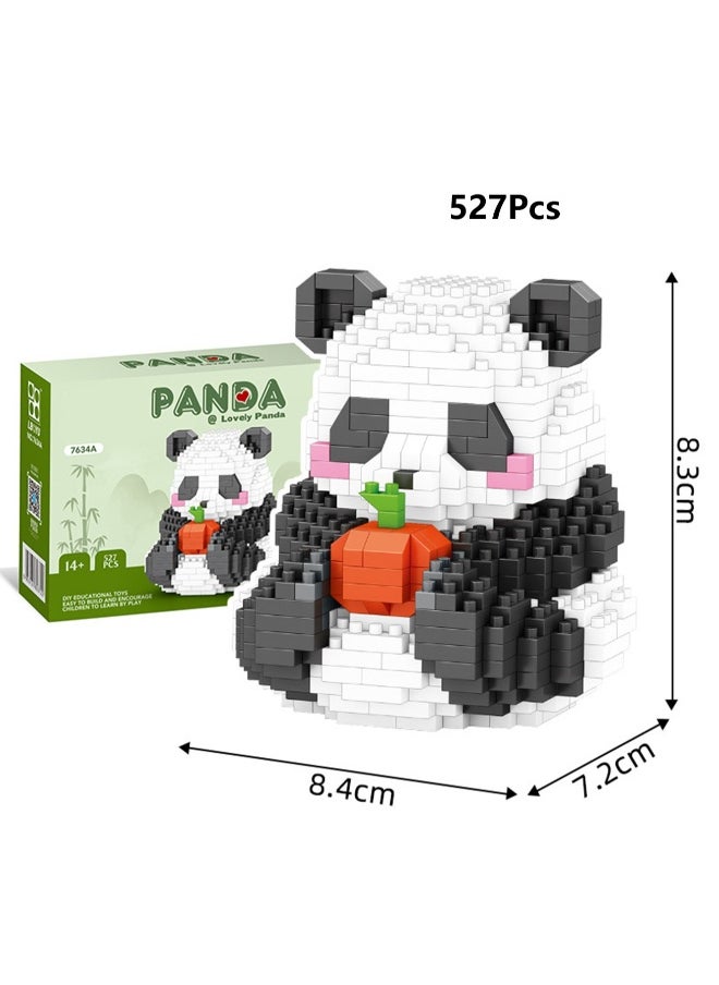 Children's Educational Assembly Toys Miniature Small Particle Building Blocks Panda Flower Self-assembly Model(Panda Eating Apple 527Pcs)  - Image 2