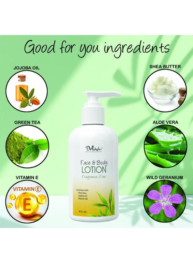 Deluvia Moisturizing Body Lotion & Face Lotion, 8 oz with Organic Aloe Vera, Shea Butter, Organic Jojoba Oil, Vitamin E & B5. Daily Skin Moisturizing Lotion For Dry Skin, Great For All Skin Types. - Image 2
