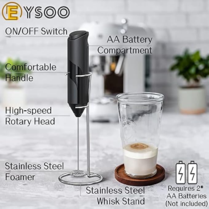  إيسو جهاز خفق الحليب اليدوي، جهاز خفق الحليب الكهربائي، صانع رغوة الحليب يعمل بالبطارية، جهاز خفق حليب صغير مع حامل من الفولاذ المقاوم للصدأ، خلاط مشروبات للقهوة والكابتشينو والماتشا والبيض والشوكولاتة الساخنة - Image 2