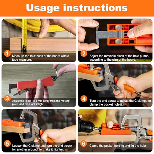 TBVHOMM Pocket Hole Jig System Kit, Pocket Screw Jig with 11 Inch Clamp, Square Driver Bit, Hex Wrench, Depth Stop Collar, Step Drill Bit, Coarse Square Driver Screws, All In One for Joinery Work - Image 4