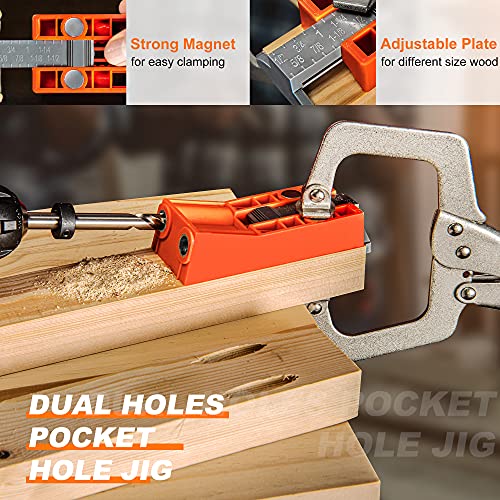 TBVHOMM Pocket Hole Jig System Kit, Pocket Screw Jig with 11 Inch Clamp, Square Driver Bit, Hex Wrench, Depth Stop Collar, Step Drill Bit, Coarse Square Driver Screws, All In One for Joinery Work - Image 2