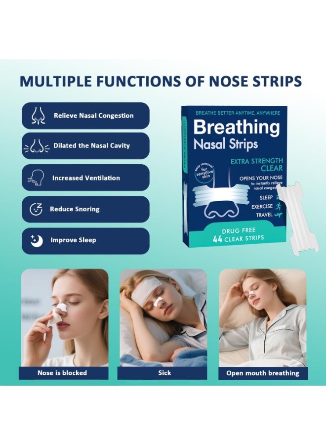 Breathe Right Extra Strength Clear Nasal Strips (88 Strips) – Instant Congestion & Snoring Relief, Hypoallergenic for Sensitive Skin, Day/Night Use - Image 3