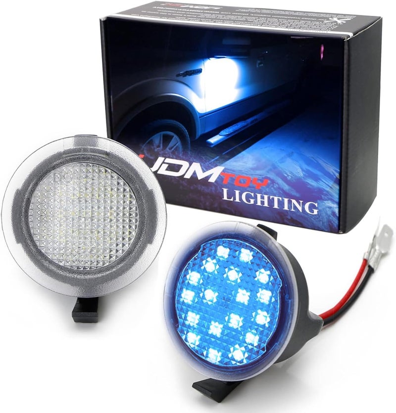 iJDMTOY Ultra Blue LED Under Side Mirror Puddle Lights Compatible With Ford F150 Raptor Edge Explorer Flex, Lincoln Navigator Mark LT MKX etc. (Powered by 18 pcs White SMD LED Lights) - Image 1