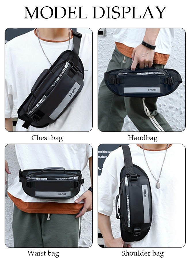 DUNISO Multifunctional Waist Bag For Men Panel Utility Shoulder Bag Crossbody Bag For Cycling Hiking Travelling Pouch Pack Waist Bag with Reflective Strip For Outdoor Sports - Image 2