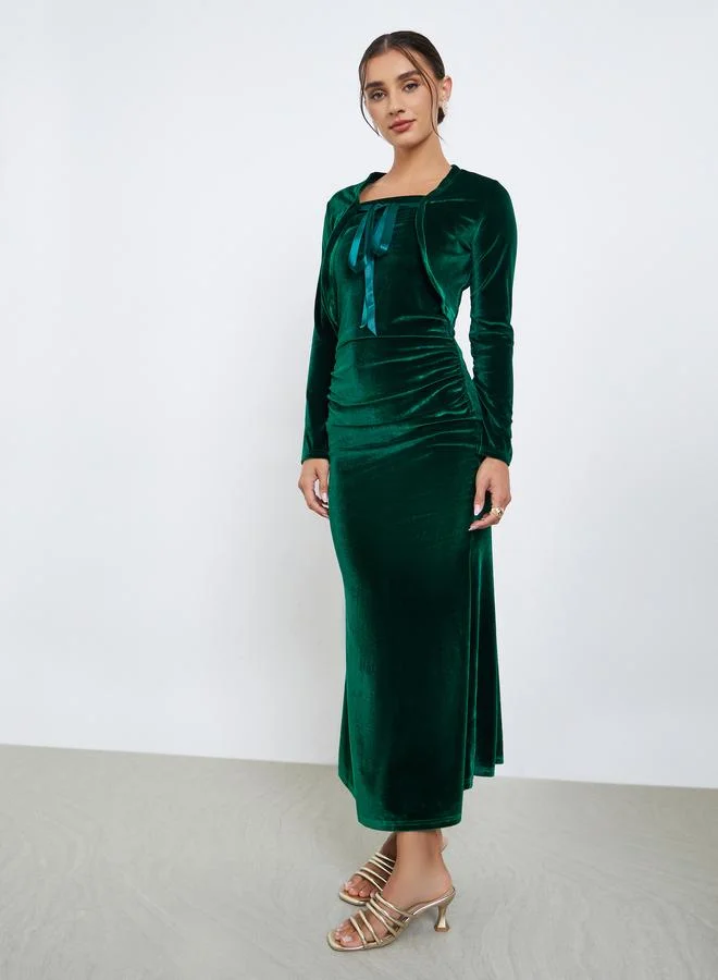 low carb green goddess dressing Caprice Velvet Flutter Sleeve Midi Dress