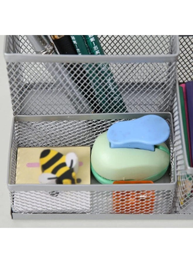 Silver Metal Mesh Desk Organizer - Metal Pen Holder for Organizing Stationery Supplies - Desktop Organizer Tray for Office, Home, School - Image 2