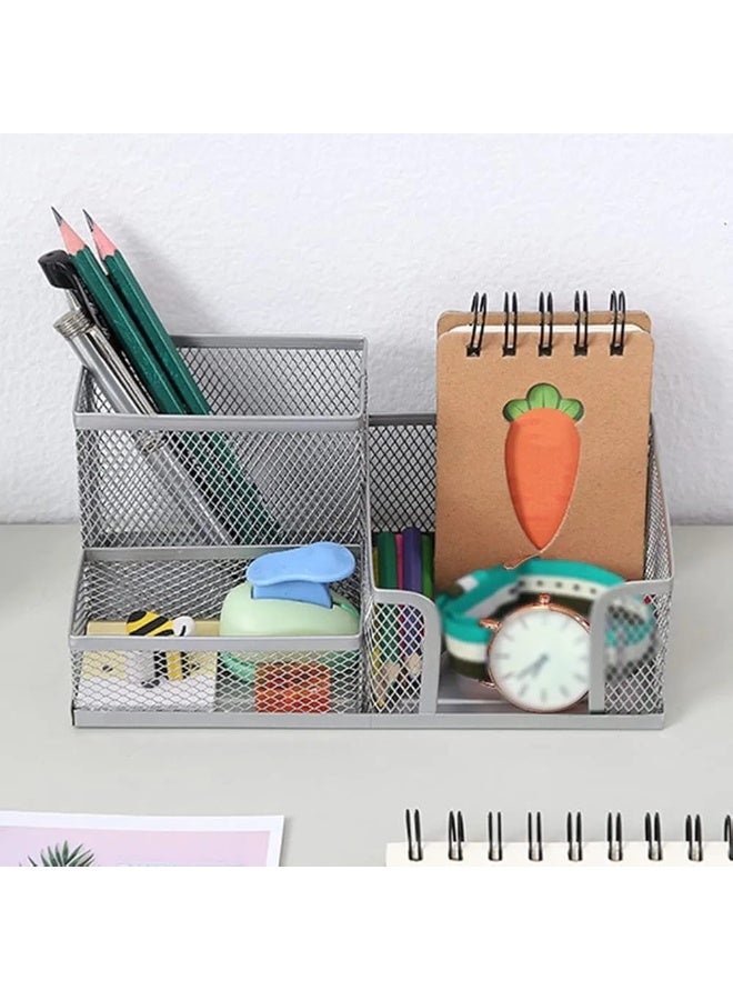Silver Metal Mesh Desk Organizer - Metal Pen Holder for Organizing Stationery Supplies - Desktop Organizer Tray for Office, Home, School - Image 3
