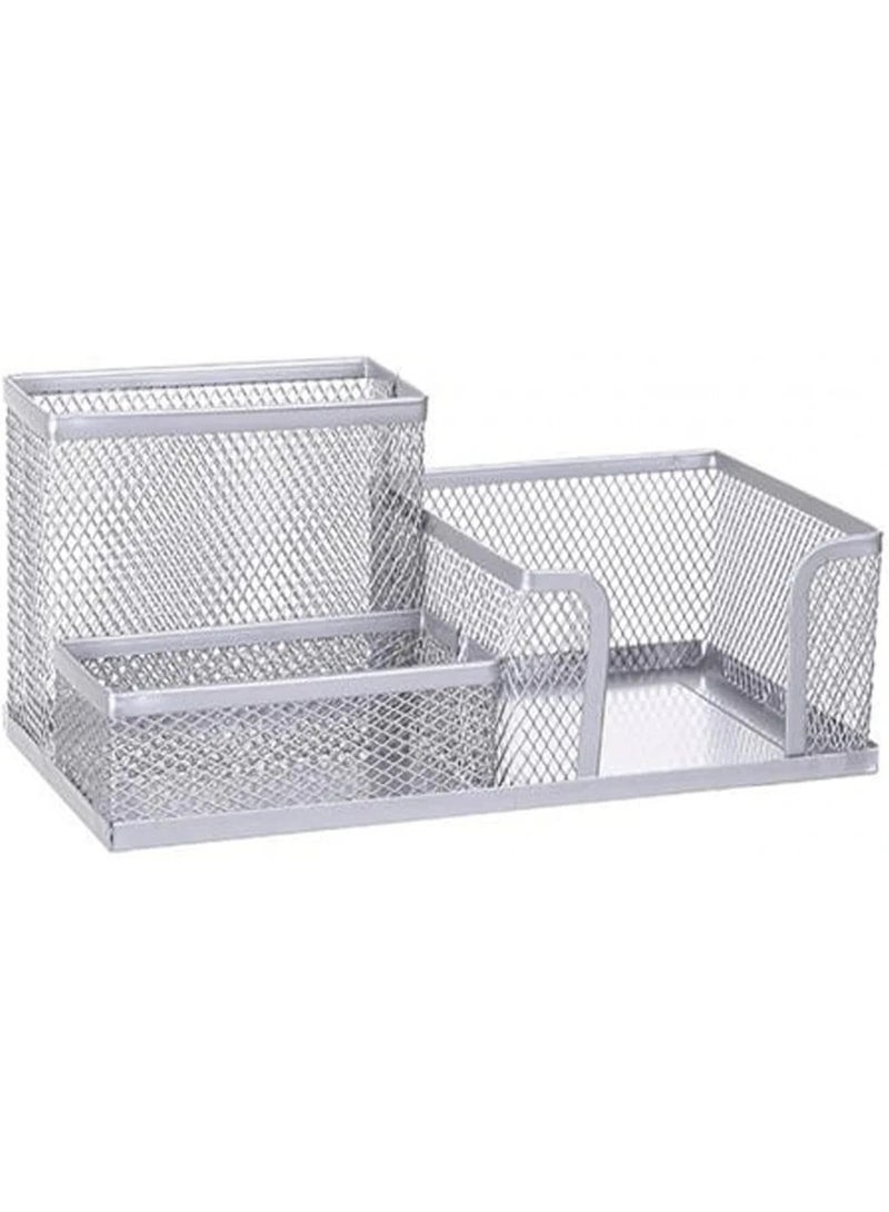 Silver Metal Mesh Desk Organizer - Metal Pen Holder for Organizing Stationery Supplies - Desktop Organizer Tray for Office, Home, School - Image 5